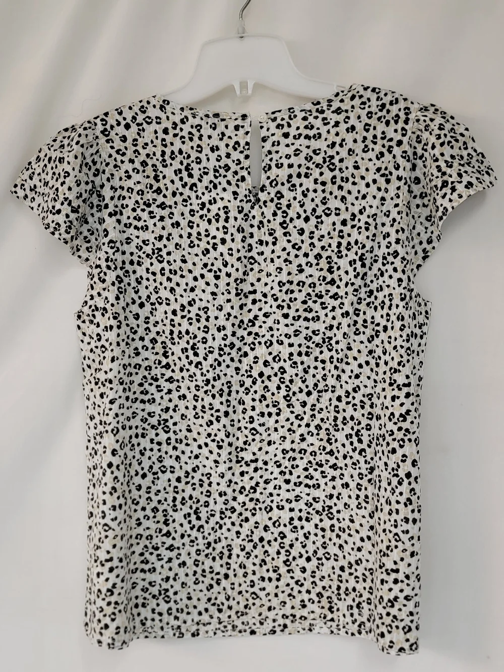 Women's White and Black Leopard Print Cap Sleeve Top